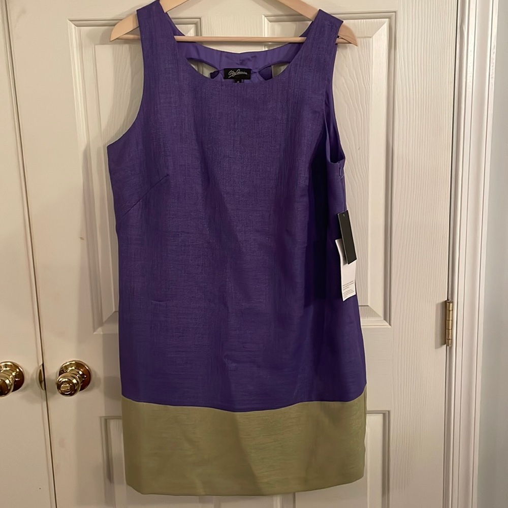 NWT Oleg Cassini Purple/Lime dress with side zipper. Size 14